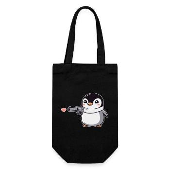 Drôle de pingouin avec des coeurs de pistolet Saint-Valentin - Sac à bouteille - noir - Devant