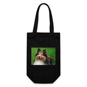 Happy Sheltie mi Kleeblatt auf dem Kopf, süß - Geschenkbeutel für Flaschen - Schwarz - Vorne