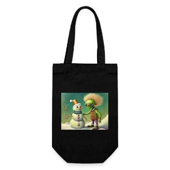 alien is building a snowman - Gift Bag for Bottles - black - Front