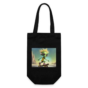 niedliches kleines grünes Retro Alien Skateboarden - Geschenkbeutel für Flaschen - Schwarz - Vorne