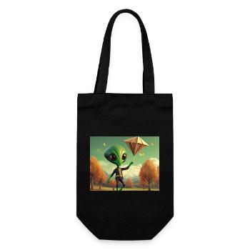 niedlich klein grün retro vintage alien fliegen einen drachen fliegen - Geschenkbeutel für Flaschen - Schwarz - Vorne