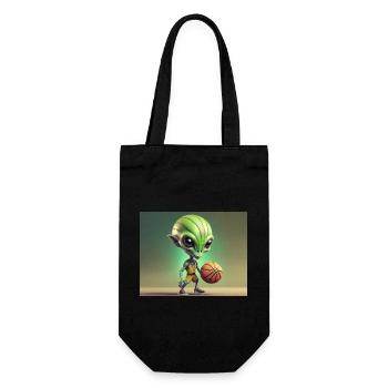 niedliche kleine grüne retro vintage alien basketball - Geschenkbeutel für Flaschen - Schwarz - Vorne
