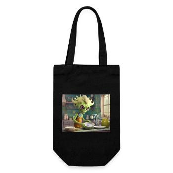 niedliche kleine grüne retro vintage alien jeden tag - Geschenkbeutel für Flaschen - Schwarz - Vorne