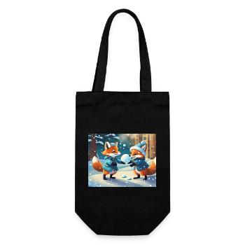 niedlicher kleiner Teufel Fuchs Alltag – Schnee spielen - Geschenkbeutel für Flaschen - Schwarz - Vorne