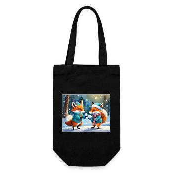 niedlicher kleiner Teufel Fuchs Alltag – Schnee spielen - Geschenkbeutel für Flaschen - Schwarz - Vorne