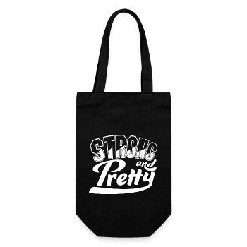 Strong And Pretty Lustiger Gym Fitness Spruch - Geschenkbeutel für Flaschen - Schwarz - Vorne