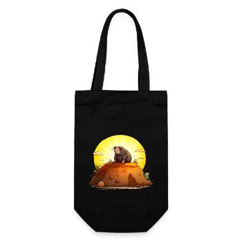 Lustiger Maulwurf auf seinem Hügel - Geschenkbeutel für Flaschen - Schwarz - Vorne