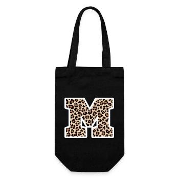 lettre M motif léopard -idée cadeau d’anniversaire - Sac à bouteille - noir - Devant