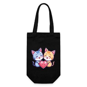 Katze Paar Liebe Couple Verliebt - Geschenkbeutel für Flaschen - Schwarz - Vorne