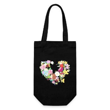 Blumenherz, Igel, Bienen, Natur, Blumen - Geschenkbeutel für Flaschen - Schwarz - Vorne