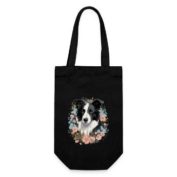 Border Collie Dog and Flowers - Gift Bag for Bottles - black - Front