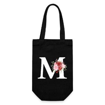 Roter Blumenbuchstabe M - Geschenkbeutel für Flaschen - Schwarz - Vorne