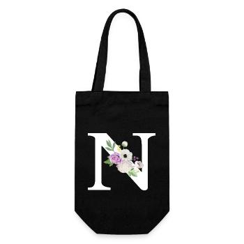 Purple floral letter n - Gift Bag for Bottles - black - Front