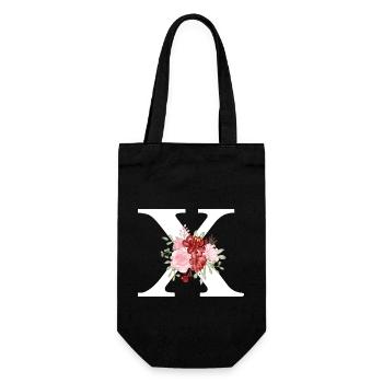 Roter floraler x-Buchstabe - Geschenkbeutel für Flaschen - Schwarz - Vorne