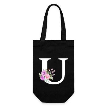 Lettre u floral violet - Sac à bouteille - noir - Devant