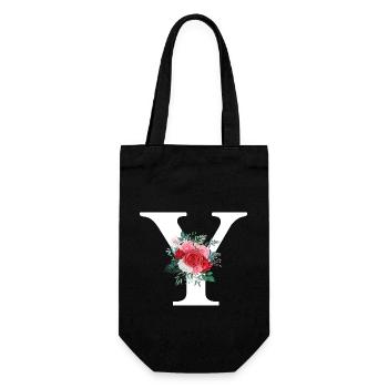 Roter floraler Y-Buchstabe - Geschenkbeutel für Flaschen - Schwarz - Vorne
