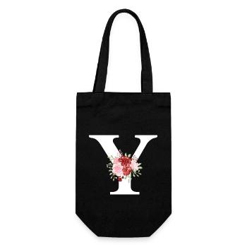 Red Floral Y Letter - Gift Bag for Bottles - black - Front