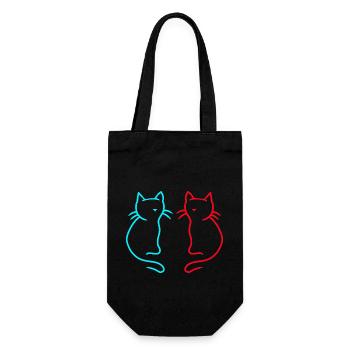 80er 90er Retro Vintage Katzen Katze - Geschenkbeutel für Flaschen - Schwarz - Vorne