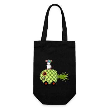 Ananas Wohnwagen Ratte Urlaub Reise - Geschenkbeutel für Flaschen - Schwarz - Vorne