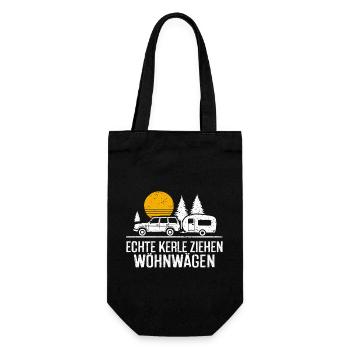 Happy Camper - Coole Sprüche für Outdoor-Enthusias - Geschenkbeutel für Flaschen - Schwarz - Vorne
