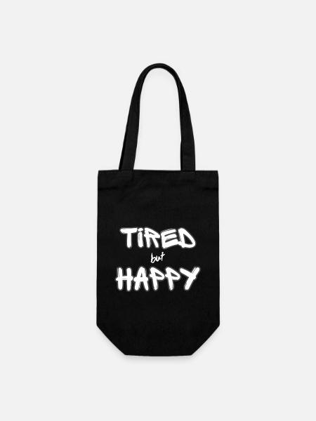 Tired but Happy white - Geschenkbeutel für Flaschen - Schwarz