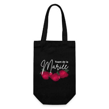 Minimalistisches Brautteam mit roter Blume - Geschenkbeutel für Flaschen - Schwarz - Vorne