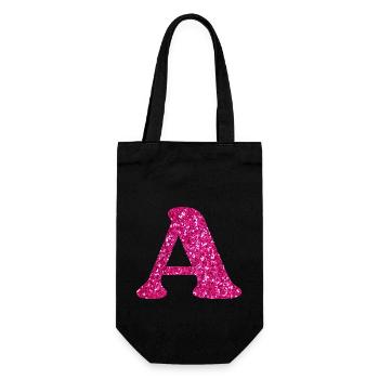 Buchstabe A Rosa Glitzer - Geschenkbeutel für Flaschen - Schwarz - Vorne