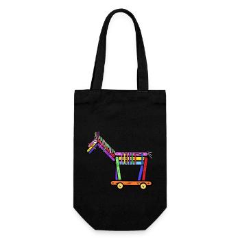 Pferd Pferde Pony Kind Kinder Weihnachtsgeschenk - Geschenkbeutel für Flaschen - Schwarz - Vorne