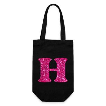 Buchstabe h rosa glitzernd - Geschenkbeutel für Flaschen - Schwarz - Vorne