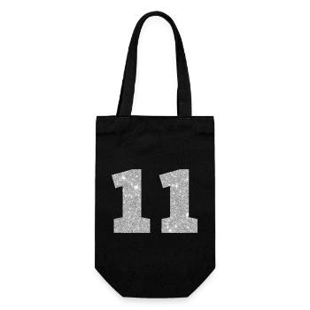 Nummer 11 Silberglitter - 11. Jahrestag - Geschenkbeutel für Flaschen - Schwarz - Vorne