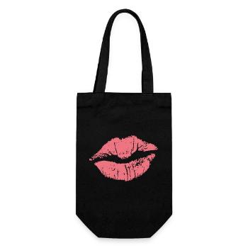 Kuss Kiss Liebe Kussmund JGA - Geschenkbeutel für Flaschen - Schwarz - Vorne