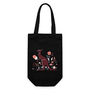 Florales Känguru - Geschenkbeutel für Flaschen - Schwarz - Vorne