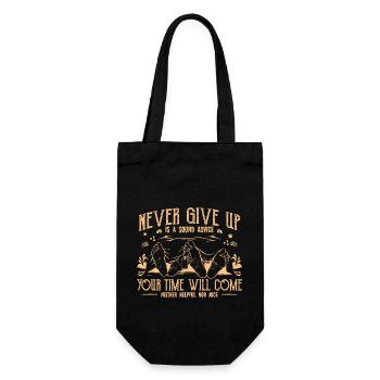 Gib niemals auf - Never give up - lustiger Reim - Geschenkbeutel für Flaschen - Schwarz - Vorne