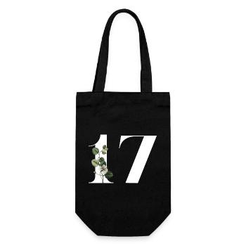Nummer 17 Blumengrün -17. Blumengeburtstag - Geschenkbeutel für Flaschen - Schwarz - Vorne