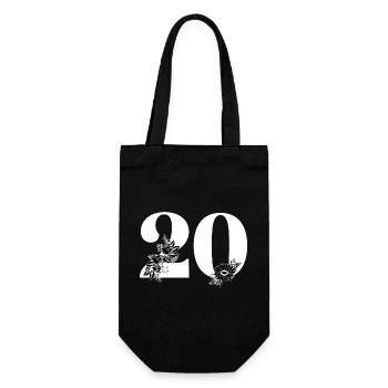 Nummer 20 Schwarze Blumen - 20-jähriges Blumenjubiläum - Geschenkbeutel für Flaschen - Schwarz - Vorne