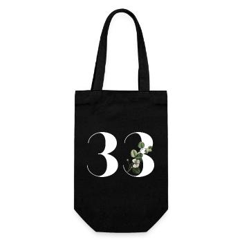 Nummer 33 Blumengrün - 33. Blumengeburtstag - Geschenkbeutel für Flaschen - Schwarz - Vorne