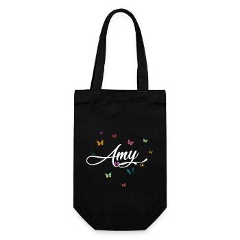 AMY - Nom de fille avec des papillons colorés - Sac à bouteille - noir - Devant