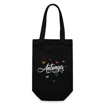 ANTONYA - Girl's name with colorful butterflies - Gift Bag for Bottles - black - Front