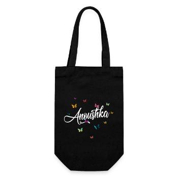 ANOUSHKA - Girl's name with colorful butterflies - Gift Bag for Bottles - black - Front