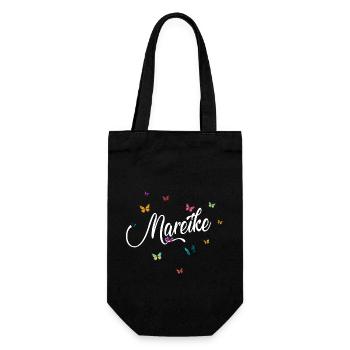 MAREIKE - Mädchen Name mit bunten Schmetterlingen - Geschenkbeutel für Flaschen - Schwarz - Vorne