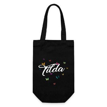 TILDA - Girl Name with Colorful Butterflies - Gift Bag for Bottles - black - Front