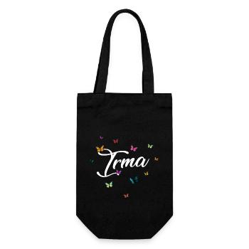 IRMA - Mädchen Name mit bunten Schmetterlingen - Geschenkbeutel für Flaschen - Schwarz - Vorne
