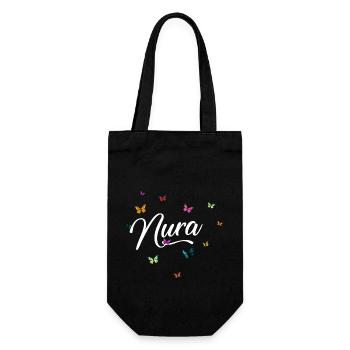 NURA - Girl Name with Colorful Butterflies - Gift Bag for Bottles - black - Front