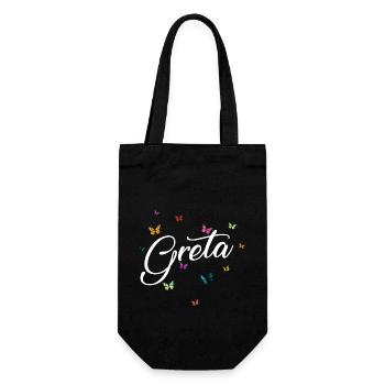 GRETA - Girl Name with Colorful Butterflies - Gift Bag for Bottles - black - Front