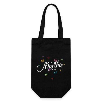 MARTHA - Mädchen Name mit bunten Schmetterlingen - Geschenkbeutel für Flaschen - Schwarz - Vorne