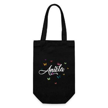 ANIELA - Girl Name with Colorful Butterflies - Gift Bag for Bottles - black - Front