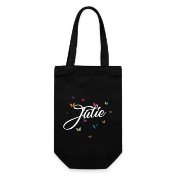 JULIE - Nom de fille avec des papillons colorés - Sac à bouteille - noir - Devant