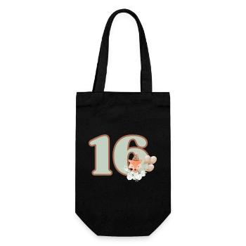16th Birthday Fox Flowers - Gift Bag for Bottles - black - Front