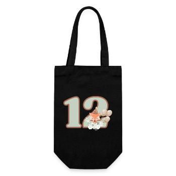 12th Birthday Fox Flowers - Gift Bag for Bottles - black - Front