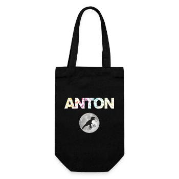 ANTON - Beautiful boy name with dinosaur - Gift Bag for Bottles - black - Front